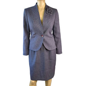 AMANDA SMITH Pinstripe Blazer Jacket Skirt Suit Set Women's Size 8P Blue Gray